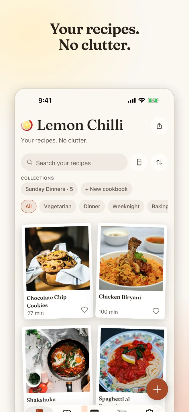 Lemon Chilli screen: Your recipes. No clutter.