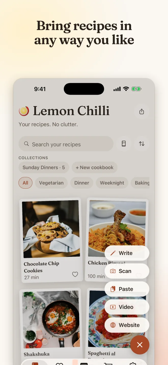 Lemon Chilli screen: Bring recipes in any way you like